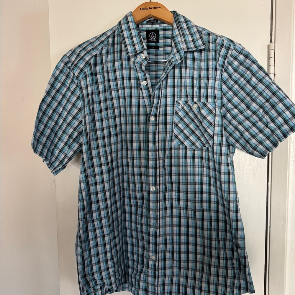Volcom Men's Casual Blue Checkered Shirt